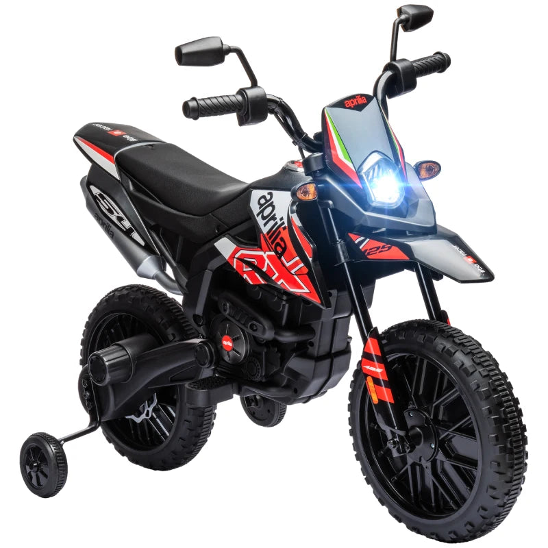 Licensed 12V Kids Motorbike with Training Wheels LED Headlight Music Red Black
