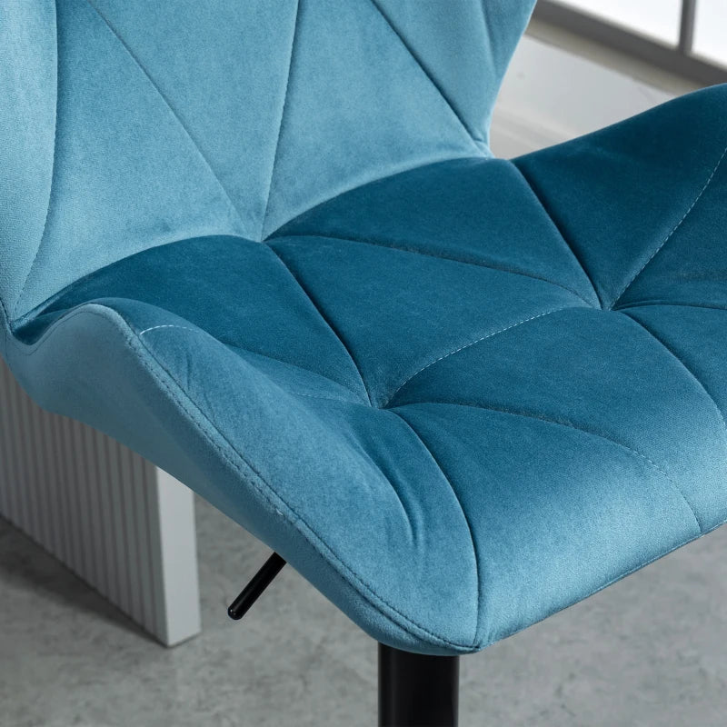 Luxurious Velvet Bar Stools Set of 2 - Adjustable Height Swivel with Metal Frame, Round Base, Blue Triangle Design