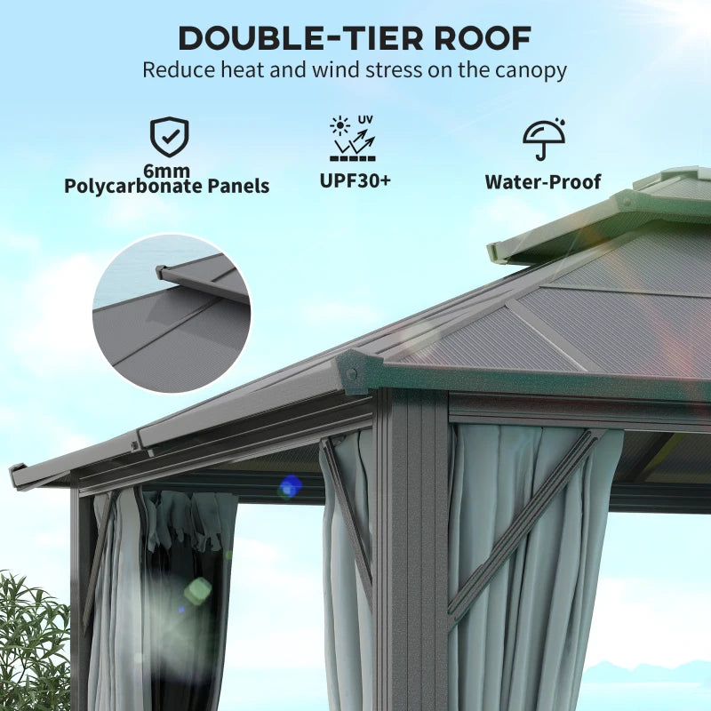 3m x4m Hardtop Gazebo Canopy - UPF30+ Protection, Permanent Pavilion with Mosquito Netting and Curtains