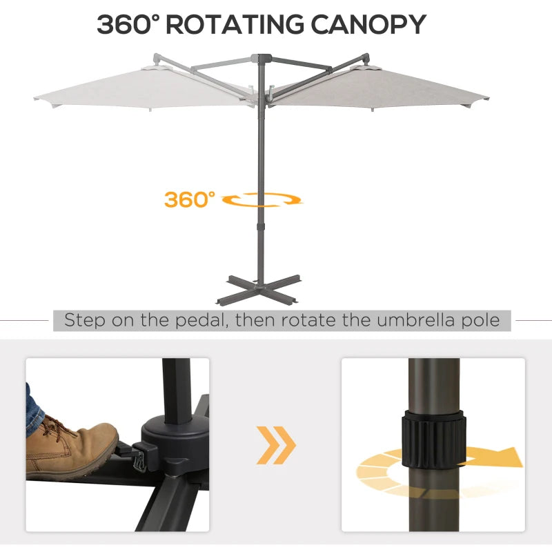 3m Overhanging Parasol with 360° Rotating Movement - Light Grey