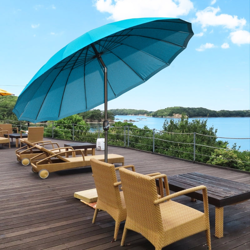 Blue 2.5m Crank & Tilt Garden Parasol Umbrella - Adjustable Outdoor Sun Shade
