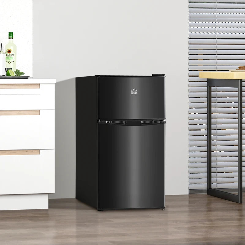 Compact 88L Under Counter Fridge Freezer - 5 Settings, 3 Star Rating, Stylish Black Mini Refrigerator for Small Spaces
