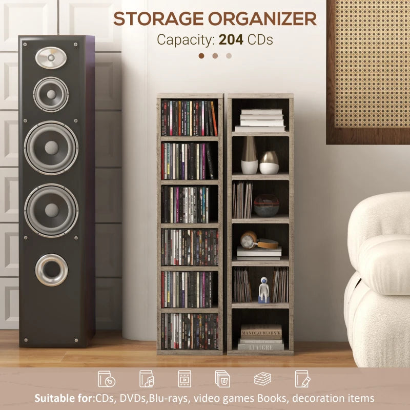 Set of 2 Dark Wood-Effect 102 CD Storage Units - Stylish and Space-Saving Media Organizers for Home or Office