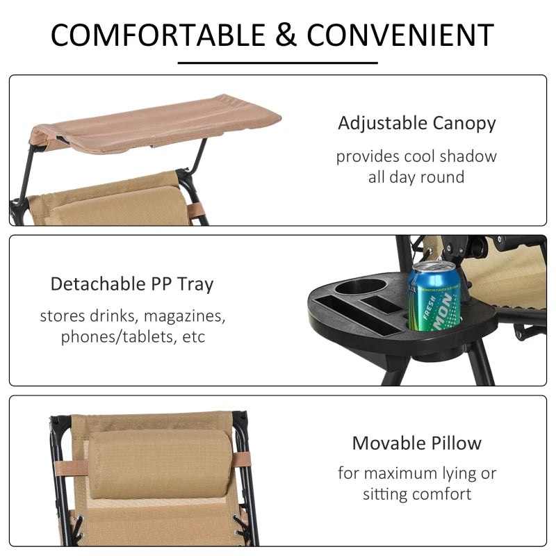Beige Folding Rocking Sun Lounger Chair with Headrest and Side Holder