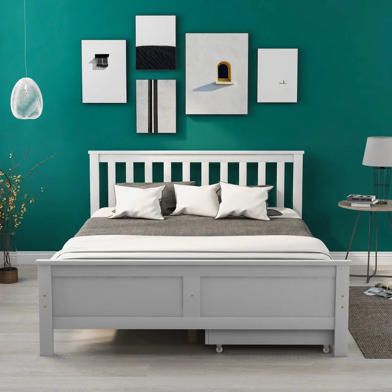 Wooden Solid Pine Divan Storage Bed with Drawers - Double Bed Frame for Adults & Kids, 196x146x82 cm, White