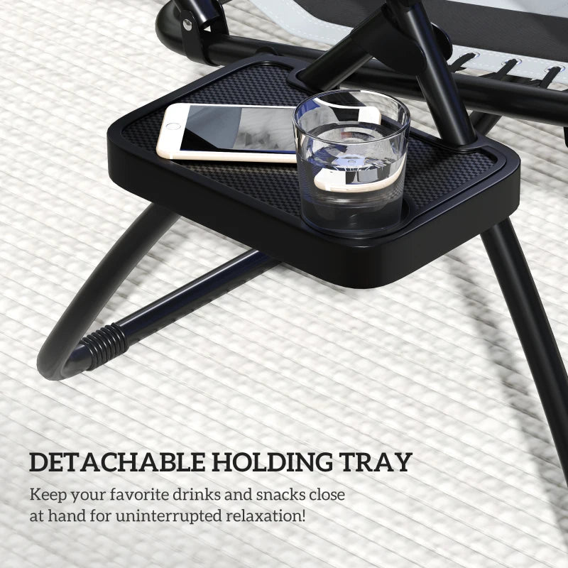 Zero Gravity Lounger Chair Set of 2 - Folding Reclining Patio Chairs with Shade Cover, Padded Seat, Cup Holder, Soft Cushion and Headrest - Light Grey