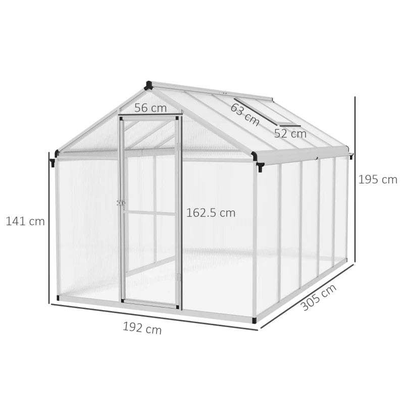 10ft x 6ft Walk-In Greenhouse With Foundation & Aluminium Frame