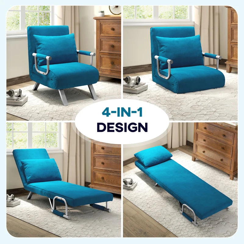 Versatile 4-in-1 Faux Suede Chair Bed in Blue for Stylish Comfort and Space-Saving Solutions