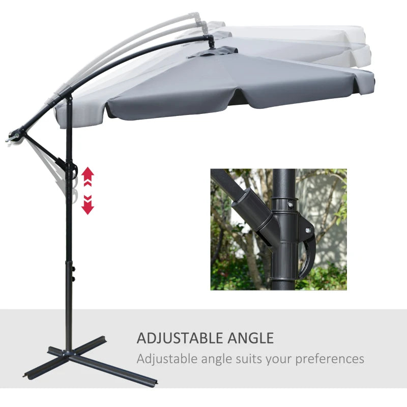 Dark Grey 2.7m Cantilever Garden Umbrella with Crank Handle and Cross Base