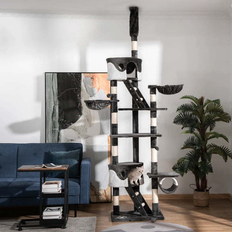 Adjustable Floor-to-Ceiling Cat Tree for Indoor Cats - 240-260cm Height, Stylish White Design, Perfect for Climbing & Play