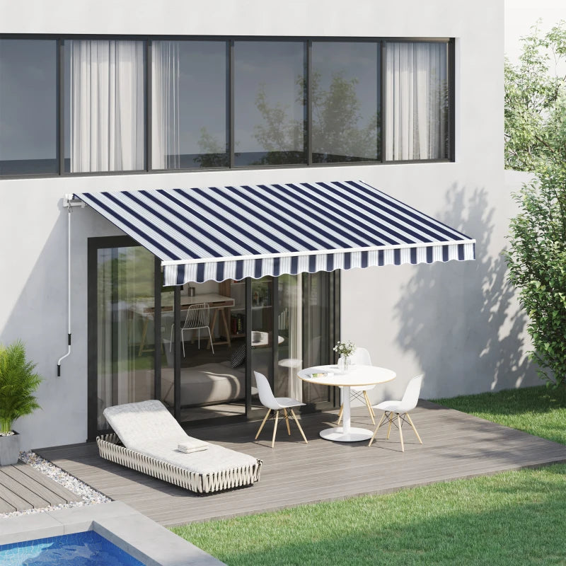 3.5m x 2.5m Manual Retractable Awning - Dark Blue/White Stripes