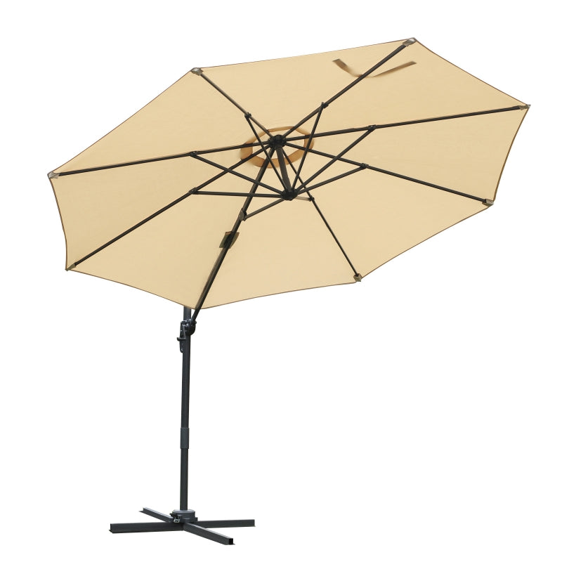 Beige Round Tilt Umbrella with 360° Rotation and Hand Crank