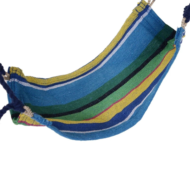 Blue Striped Outdoor Hanging Hammock Swing Chair with Footrest