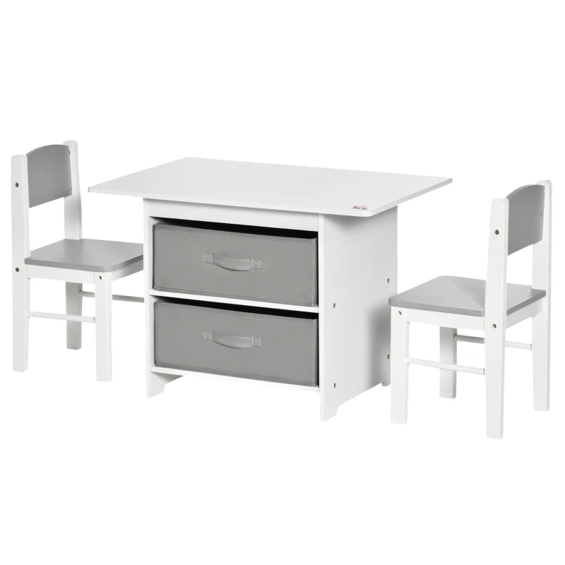 3-Piece Kids Table & Chairs Set - Mini Furniture for Playroom & Bedroom with Storage Drawers - Safe for Ages 2-4, White
