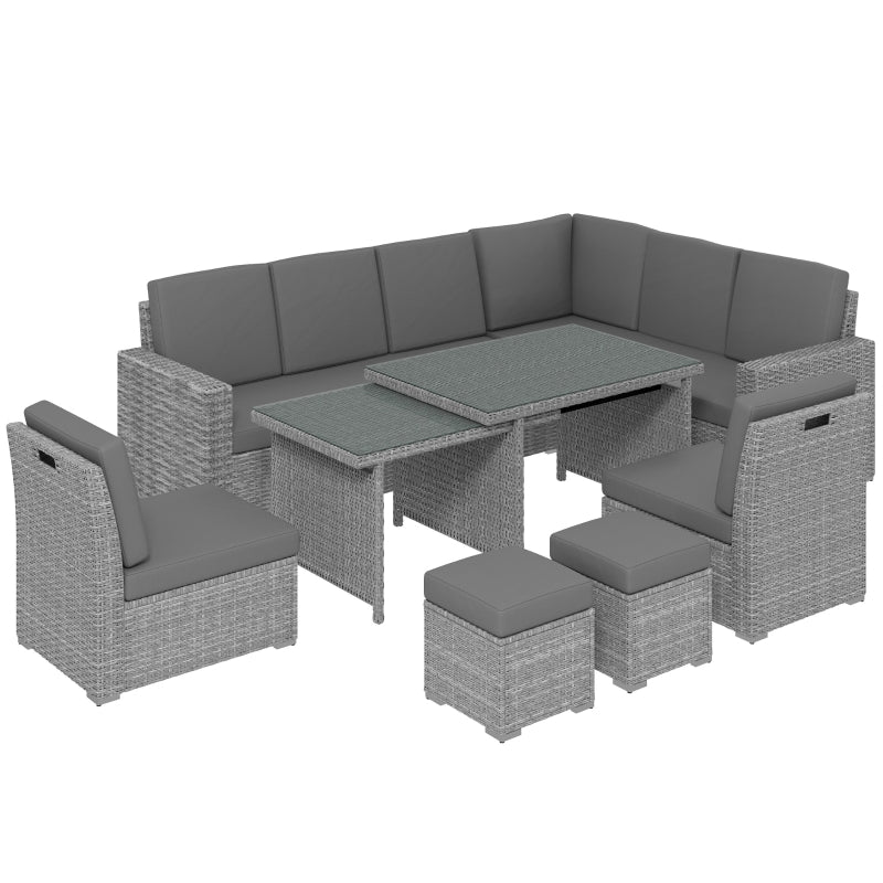 7-Piece Light Grey Rattan Garden Sofa Set with Expanding Table - Outdoor Seating