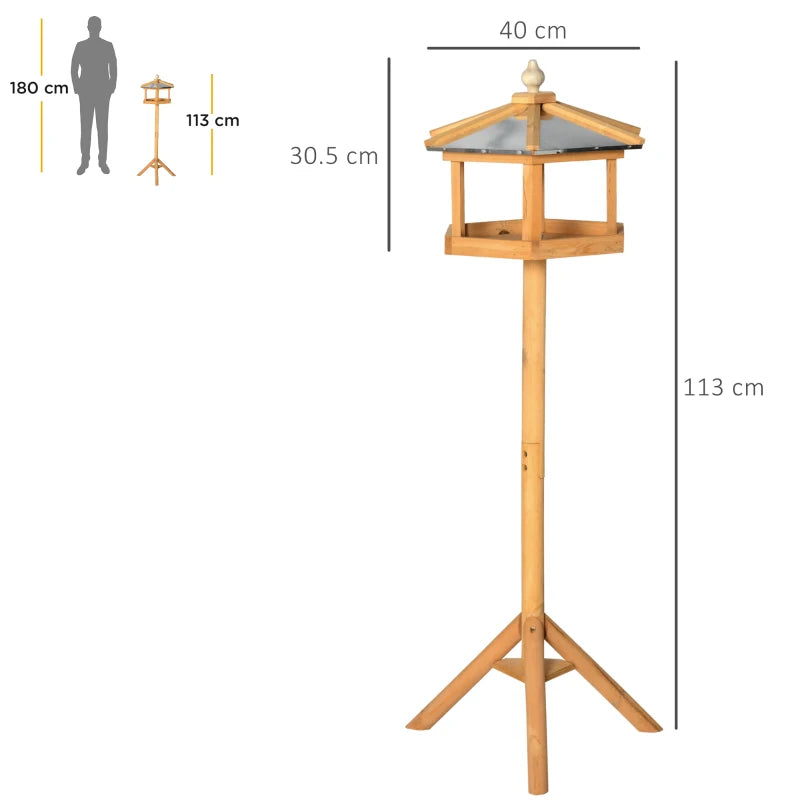 Wooden Bird Table - Free Standing Feeder Station for Garden, Sheltered Parrot Stand, Birdhouse 40x113cm