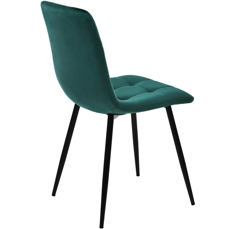 Set of 4 Green Velvet Upholstered Dining Chairs with Metal Frame & Backrest - Stylish 44x41x86 cm Design