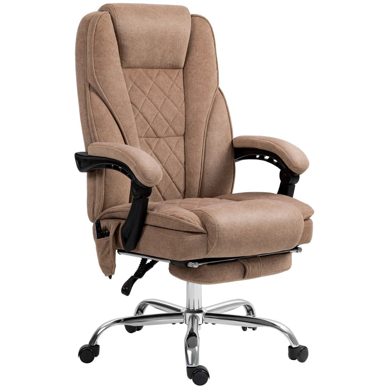 Vinsetto Heated Reclining Massage Office Chair with Adjustable Height & Footrest - Brown Ergonomic Computer Chair
