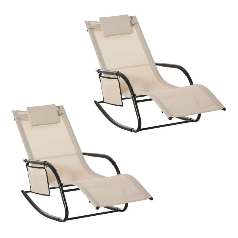 Cream White Outdoor Rocking Chair with Mesh Fabric and Storage Bag