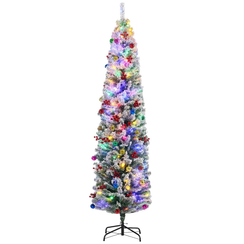 7ft Snowy Artificial Christmas Tree with Lights, Pine Cones & Decorations - Perfect Holiday Home Decor