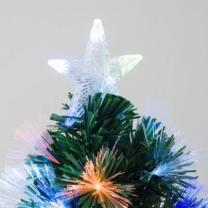 4FT Multicoloured Artificial Christmas Tree with Fibre Optic Lights, Pre-Lit Modes, Metal Stand & Star Holder - Festive Home Decoration
