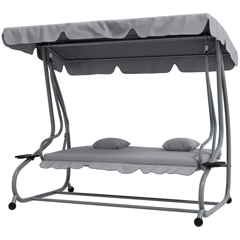 Three-Person Garden Swing Chair with Adjustable Canopy - Light Grey - Outdoor Patio Seating