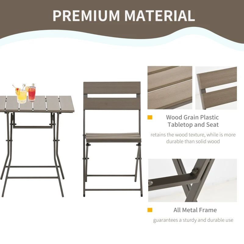 3 Piece Foldable Garden Bistro Set - Grey Patio Furniture Set with Table and 2 Chairs for Conservatory, Balcony, and Terrace