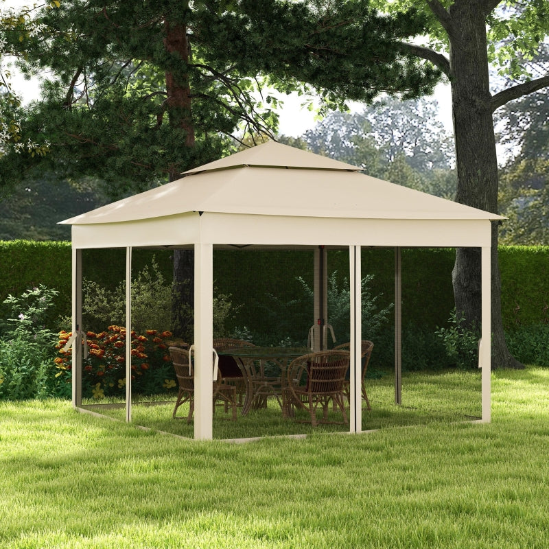 3x3m Cream White Pop Up Gazebo with Double Roof and Netting