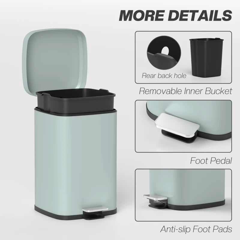 20L Modern Boxy Metal Kitchen Bin - Stylish Light Green Trash Can for Home Organization & Waste Management