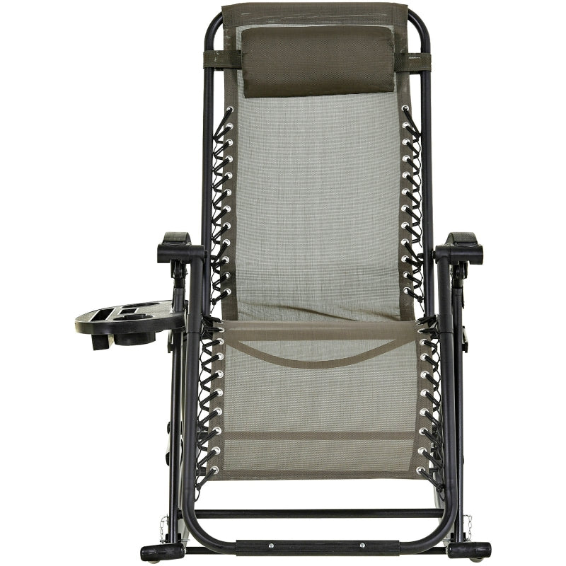Grey Folding Rocking Sun Lounger Chair with Headrest and Side Holder