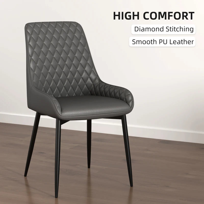 Set of 4 Modern Quilted PU Leather Dining Chairs with Metal Frame - Stylish Grey Home Seating for Executive Dining