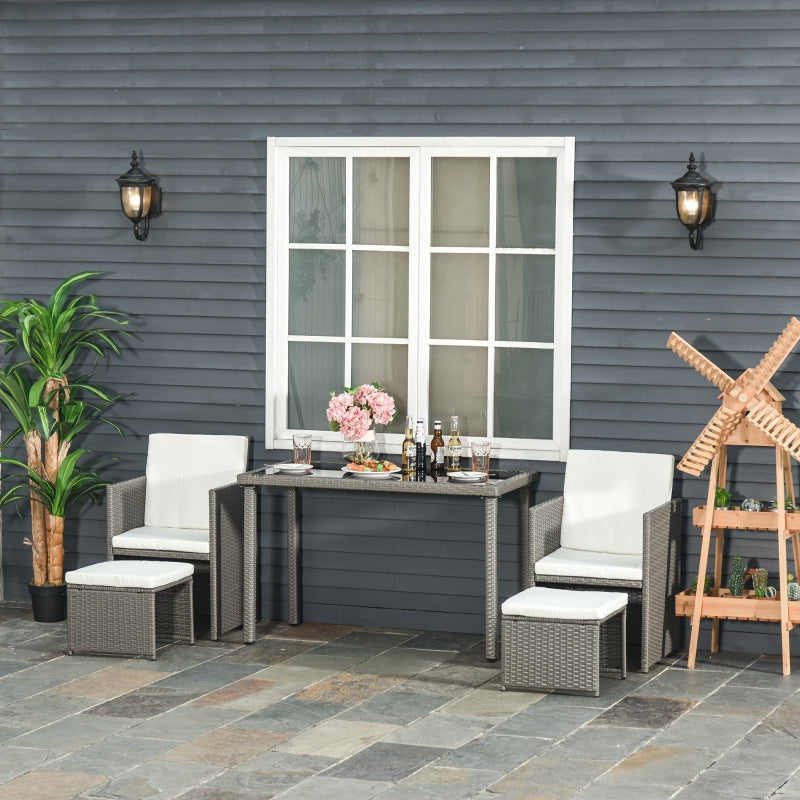 5-Piece Grey Rattan Dining Set with Cushion and Glass Table