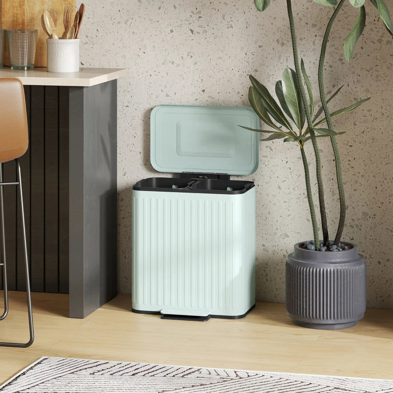 40L Dual Compartment Rubbish Bin with Soft-Close Lid - Eco-Friendly Green Waste Separation Solution