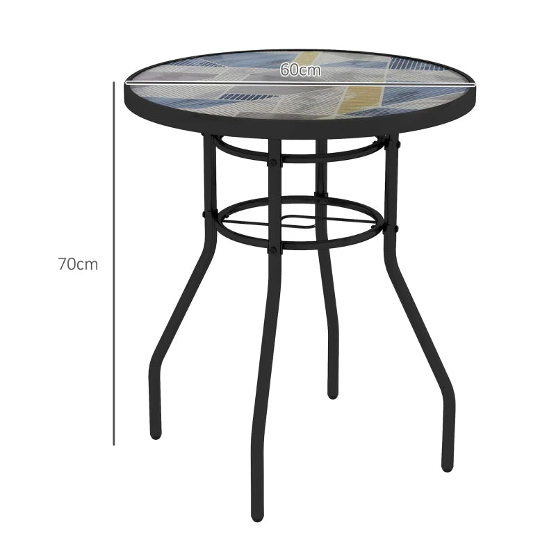 Multicolour Round Garden Table with Glass Printed Top