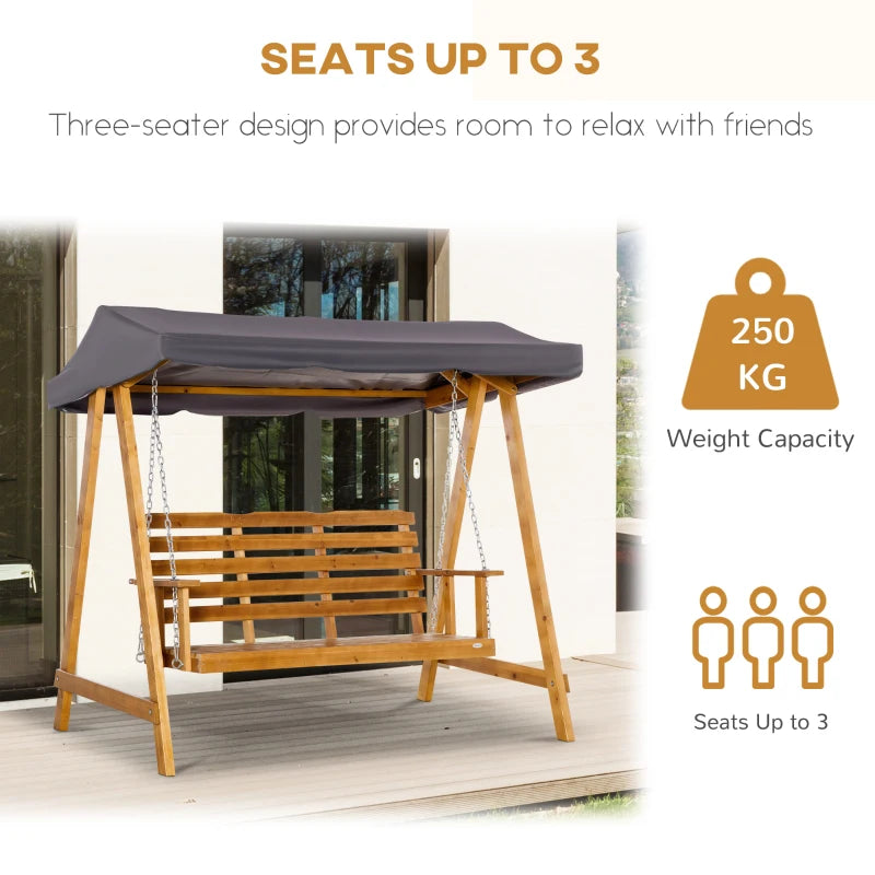 3 Seater Wooden Swing Bench With Adjustable Canopy