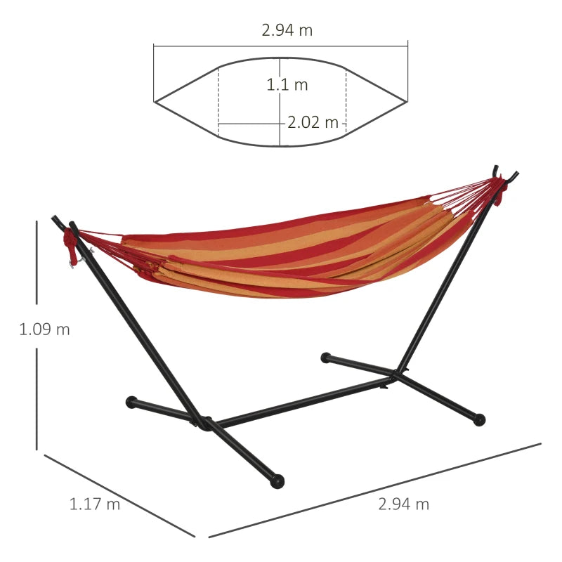 Red Striped Portable Camping Hammock with Stand - Adjustable Height, 120kg Capacity