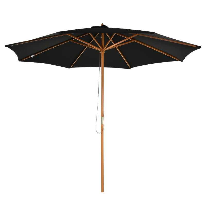 Black 3m Wooden Patio Umbrella with Pulley Mechanism