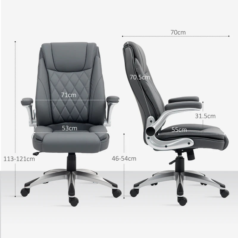 Vinsetto Dark Grey Faux Leather Executive Swivel Office Chair - Ergonomic Design, Adjustable Height, Modern Comfort for Home & Office