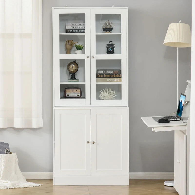 Modern White Bookcase with Glass Doors - Adjustable Shelves Display Storage Cabinet for Living Room, Study, Home Office & Kitchen