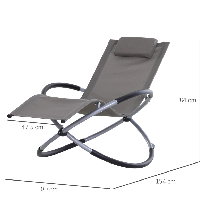 Grey Outdoor Zero Gravity Orbital Rocking Sun Lounger with Pillow