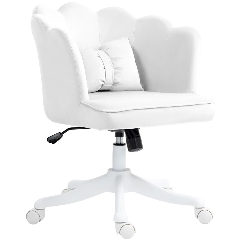 Velvet-Feel White Petal Back Office Chair - Stylish Ergonomic Design for Home & Office Comfort
