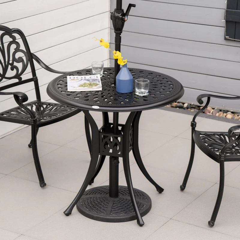Black Round Outdoor Dining Table with Parasol Hole - 78cm