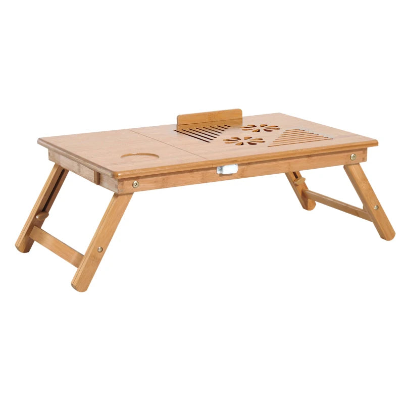 Adjustable Portable Laptop Desk with Drawer - Foldable Notebook Tray for Bed & Sofa (55x35x22-32.5 cm)