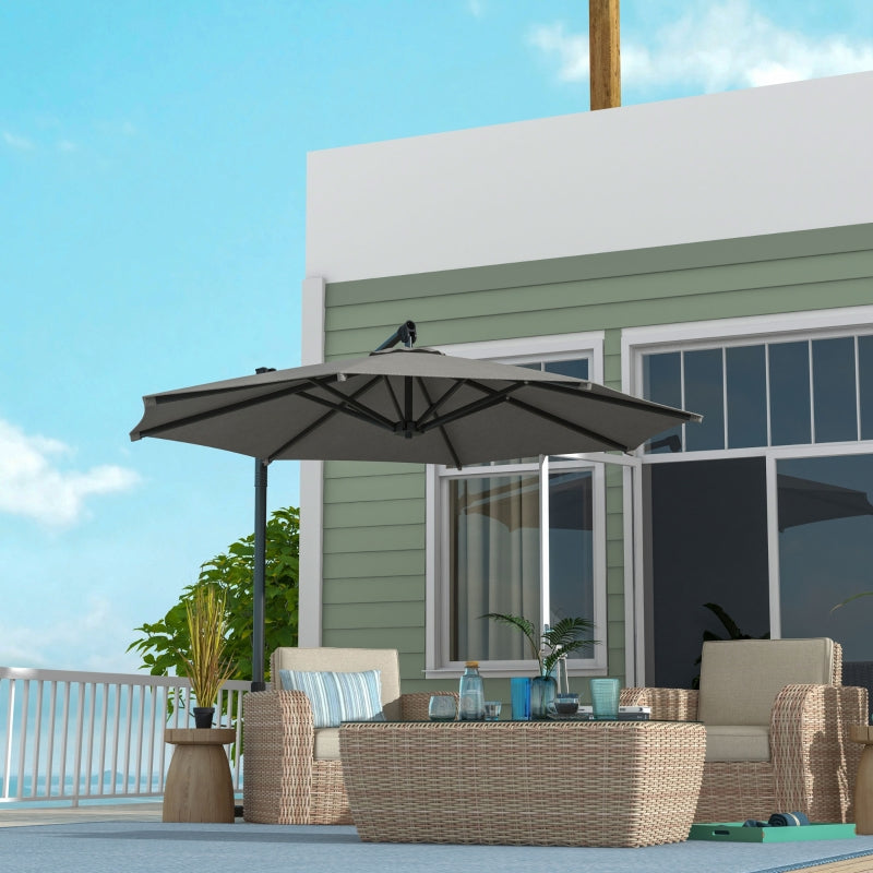 3m Overhanging Parasol with 360° Rotating Movement - Light Grey