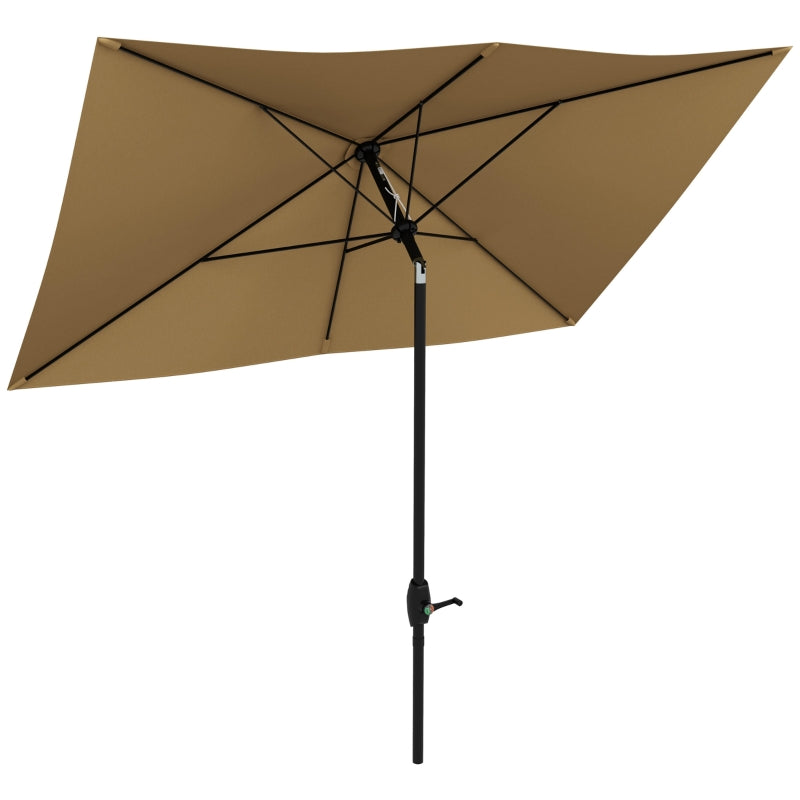 Brown Rectangular Garden Parasol Umbrella, 2x3m, Crank Tilt, Aluminium Pole