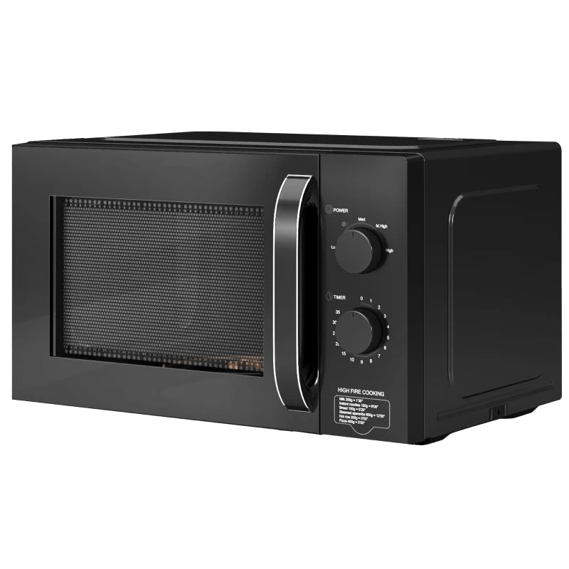 Compact 800W Solo Microwave Oven - 23L, 5 Power Levels, Defrost, 35 Min Timer, Easy Clean, Black Kitchen Appliance