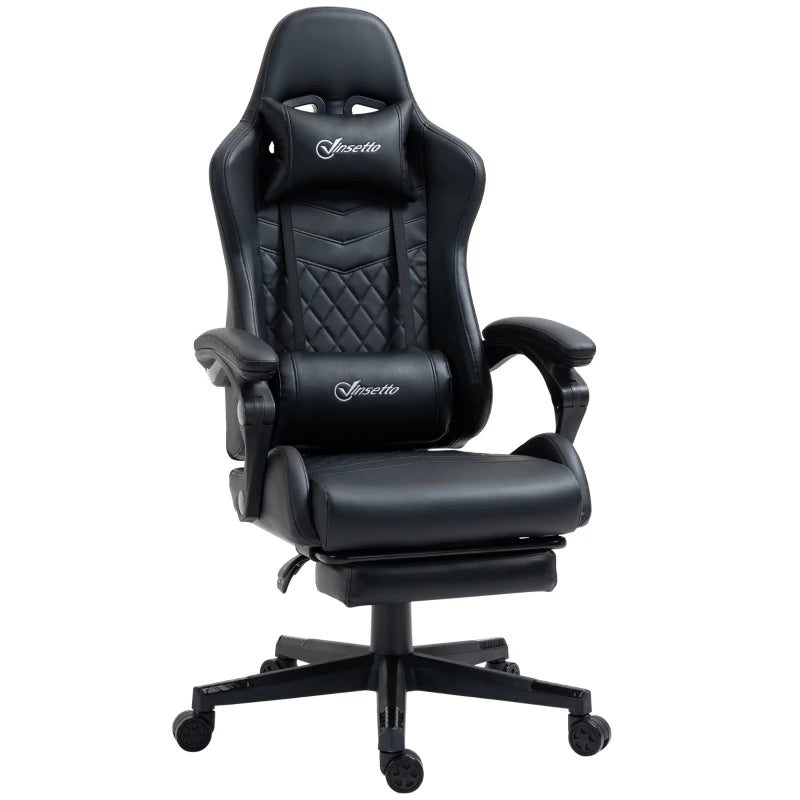 Vinsetto Gaming Chair with Footrest - 130° Recline, Lumbar Support, Adjustable Height - Ergonomic Black Desk Chair for Adults
