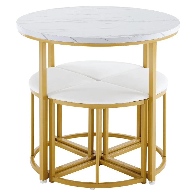Elegant Dining Table Set with 4 Velvet Chairs - Space-Saving MDF Top & Gold-Plated Iron Frame, Easy Assembly, 80x80cm