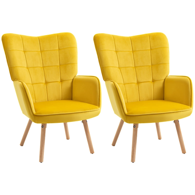 Stylish Velvet-Touch Tufted Wingback Armchair Set of 2 for Modern Lounge and Leisure Spaces in Yellow