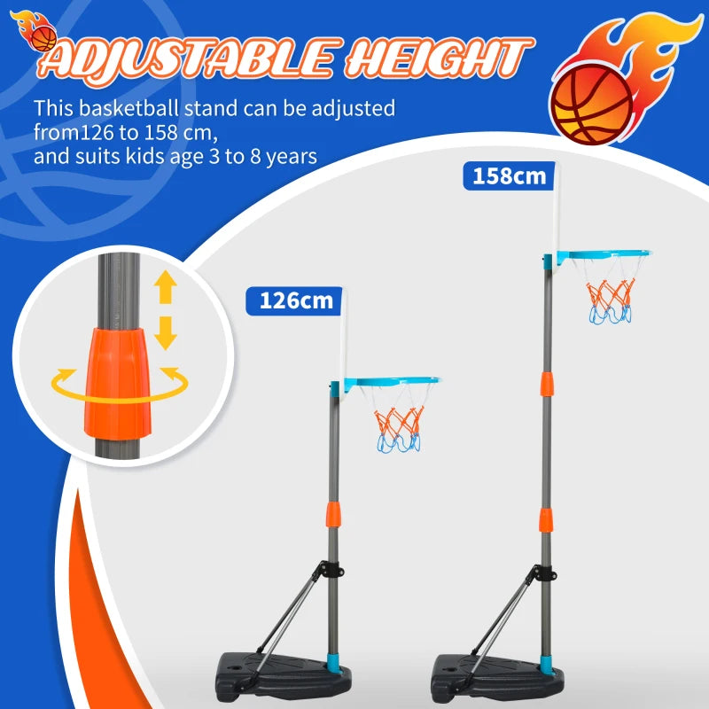 Adjustable Kids Basketball Hoop Portable Stand Set with Ball Pump and Netting Backboard